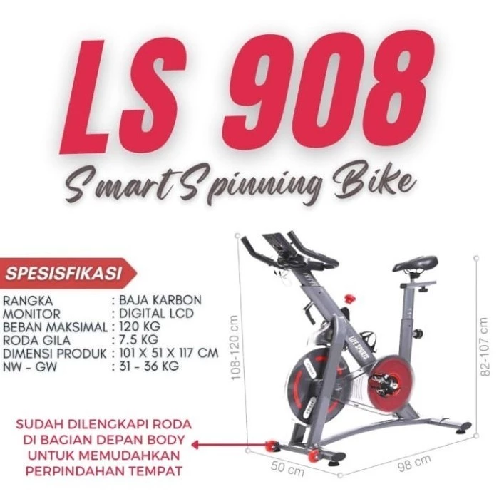 sepeda statis spinning bike lifesports ls 908 n